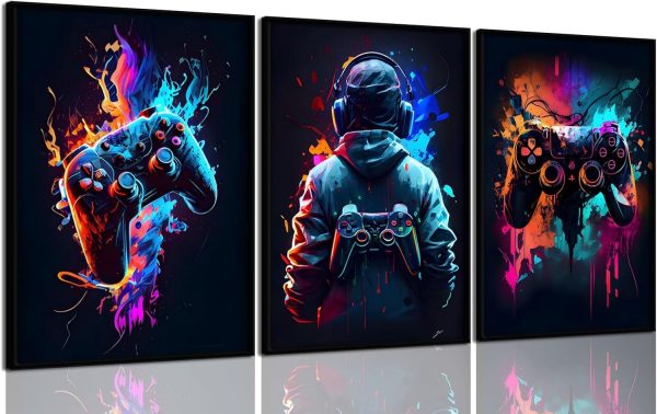3pcs Cool Gaming Wall Art Retro Video Game Sticky Phototiles Wall Frames