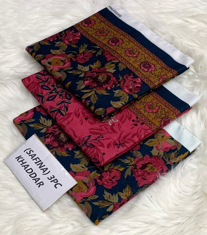 Safina Printed Khaddar 3 Piece (Unstitched) – Shirt, Dupatta & Trouser