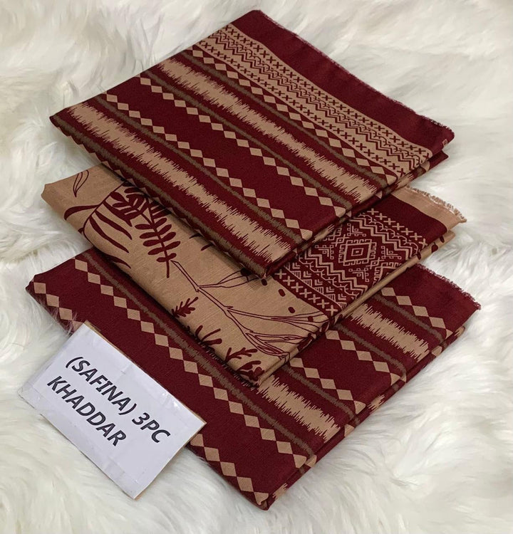 Safina Printed Khaddar 3 Piece (Unstitched) – Shirt, Dupatta & Trouser