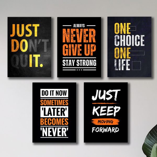 Set Of 5 Motivational Sticky Wooden Canvas Frames For Wall Decor / Sticky Photo Tiles For Office Home Workplace
